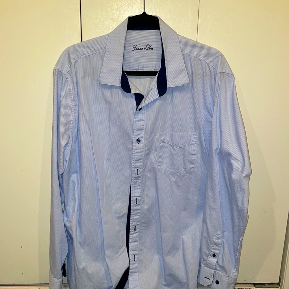 Tasso Elba Button Down - Striped Light Blue
